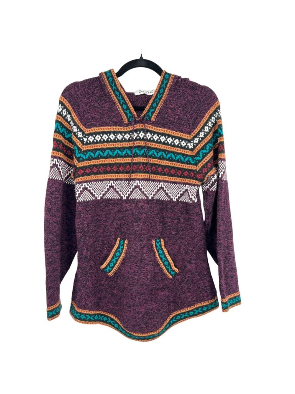 Curiinti Alpaca Hoodie Purple Multicolor Pattern Retro 90s Womens Size Small